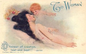 Vintage Postcard To Woman Fairest Of Creation Last And Best Angel On Dreams