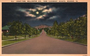 Vintage Postcard Night-Time Wellington Avenue Clearmont Heights Roanoke Virginia