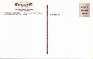 Steve Allen, Johnny Carson, Wide World in Wax, Anaheim CA Vintage Postcard I10