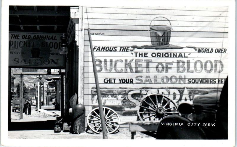 RPPC VIRGINIA CITY , NV Nevada   Famous BUCKET of BLOOD SALOON c1940s  Postcard