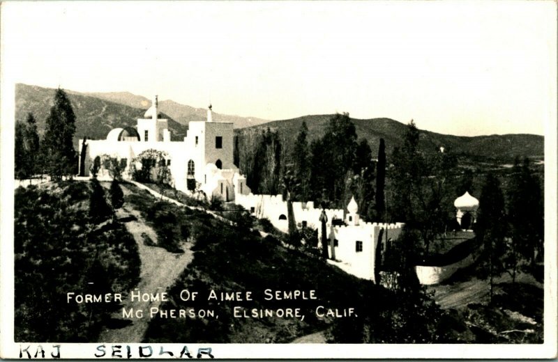 RPPC  Aimee Semple McPherson Former Home Elsinore CA California Postcard UNP C12 