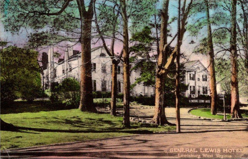 West Virginia Lewisburg The General Lewis Hotel 1950 Handcolored Albertype