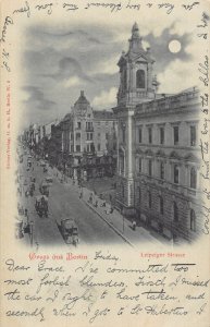 Germany Gruss aus Berlin Leipziger Strasse Tram Moonlight 1900 postcard B994