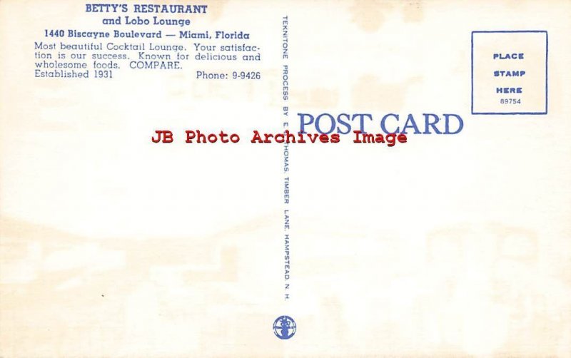 FL, Miami, Florida, Betty's Restaurant, MultiView, EB Thomas Pub No 89754