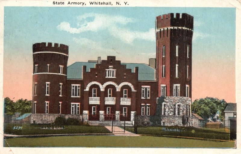 Vintage Postcard 1920's State Armory Building Landmark Whitehall New