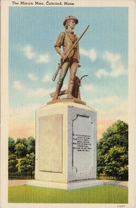The Minute Man Concord MA Massachusetts Unused Linen Postcard G16 