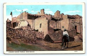 LAGUNA PUEBLO, NM New Mexico ~ NATIVE AMERICAN on HORSE 1931  Postcard