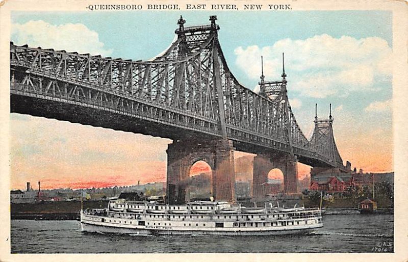 Unidentified Steamship Passing Queensboro Bridge Ferry Boat Ship 