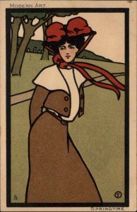 TUCK Modern Art Deco 1369 Beautiful Woman Dress Hat SPRINGTIME c1910 Postcard