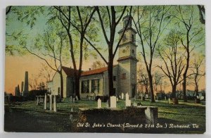 Richmond Va Old St John's Church Broad & 25th Sts 1913 Walkertown NC Postcard S7