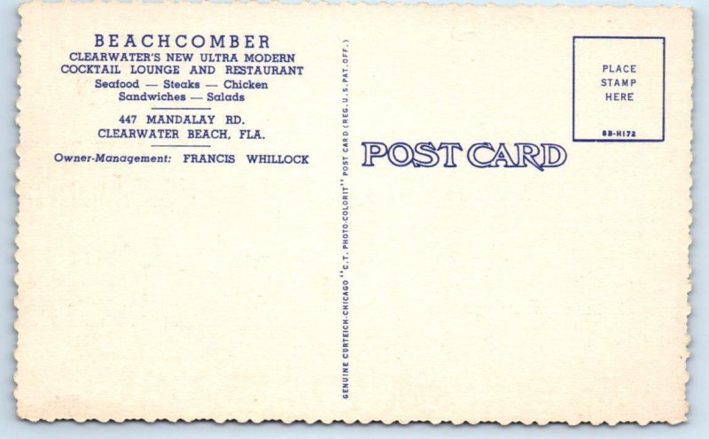 CLEARWATER BEACH, FL ~ Roadside THE BEACHCOMBER Art Deco Restaurant Postcard