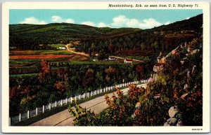 Mountainburg Arkansas From Us Highway 71 Roadway & Mountain View Postcard