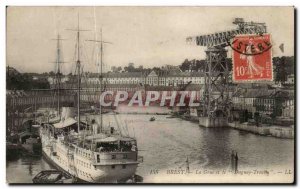 Old Postcard Brest Crane And The Duguay Trouin BATEU Sailboat