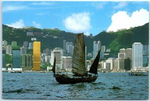 Postcard - A chinese junk sailing at the magnificent Victoria Harbour - China