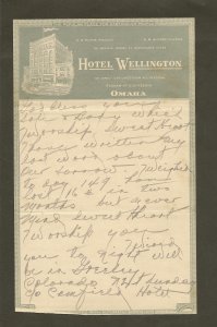 Hotel Wellington Omaha 1920's Stationary Used PLEASE READ NOTE