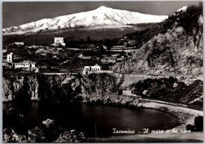 Italy, Taormina Il Mare e le Neve, Sea and Snow, Real Photo RPPC, Postcard