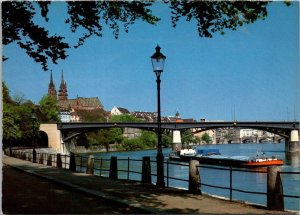 Switzerland Basel Partie am Rhein mit Muenster