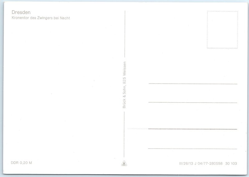 c1970s Dresden Germany Zwinger Palace Night View River Reflection Chrome 4x6 M25