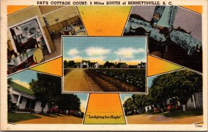 Linen Postcard Pat's Cottage Court in Bennettsville, South Carolina~3683