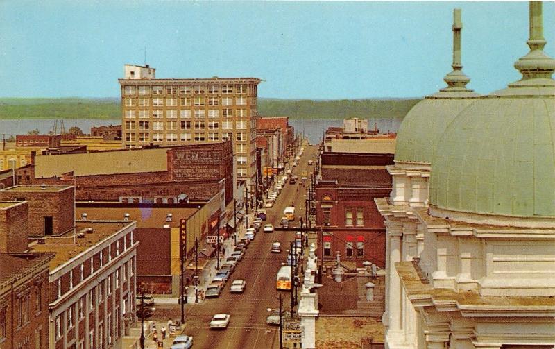 Paducah Kentucky~Broadway Looking East @ Ohio River~Bus~1950s Postcard