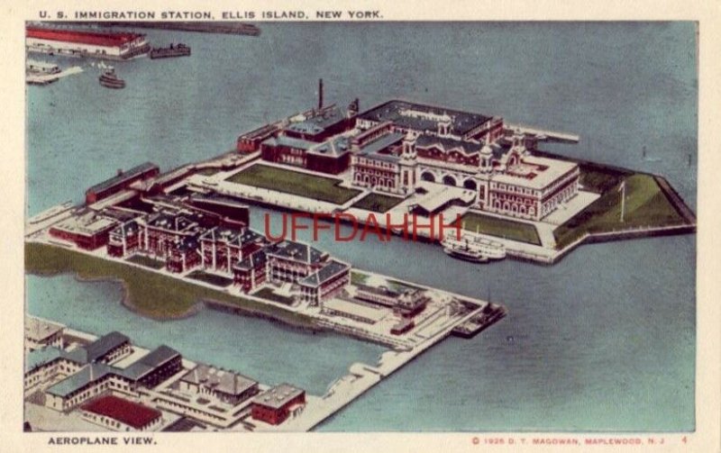 Aeroplane view U.S. IMMIGRATION STATION, ELLIS ISLAND, NEW YORK cpyrt 1925