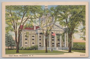 Linen~Courthouse & US Flag Binghampton New York~Vintage Postcard