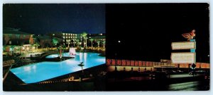 LAS VEGAS, Nevada NV ~ Night Neon HOTEL THUNDERBIRD Pool  3½x8¼ Postcard