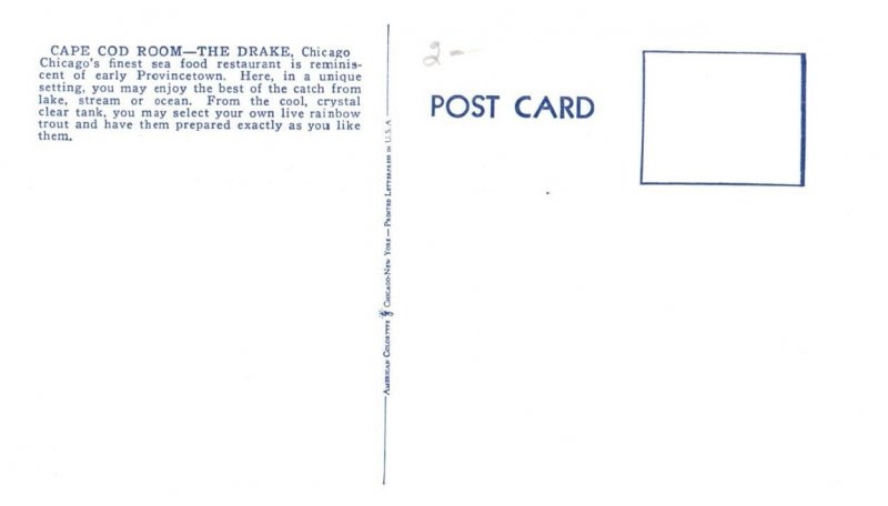 Cape Cod Room The Drake Chicago Illinois Postcard