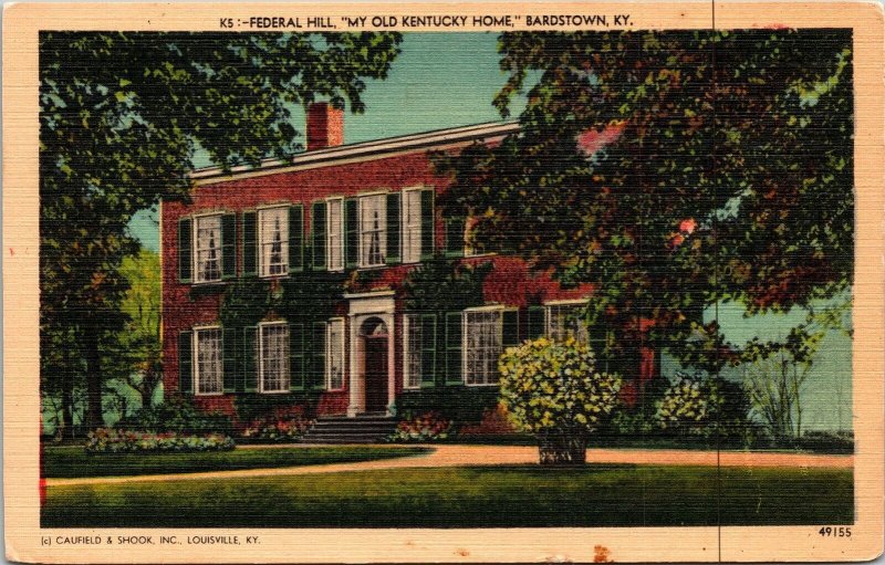 Federal Hill Old Kentucky Home Bardstown KY Linen Postcard VTG UNP Vintage 