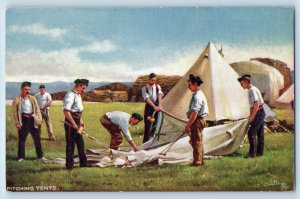 Postcard Men Pitching Tents Near Beach Military Life c1910 Oilette Tuck Art