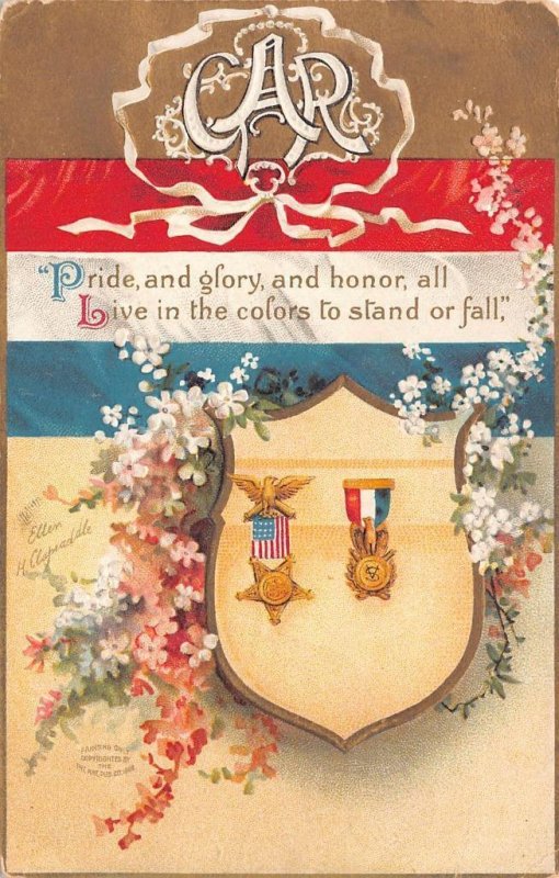 GAR CIVIL WAR MILITARY ARTIST SIGNED CLAPSADDLE PATRIOTIC POSTCARD 1909