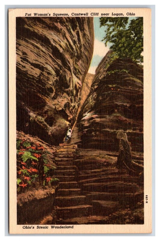 Fat Woman's Squeeze Cantwell Cliffs Logan Ohio OH UNP Linen Postcard R16
