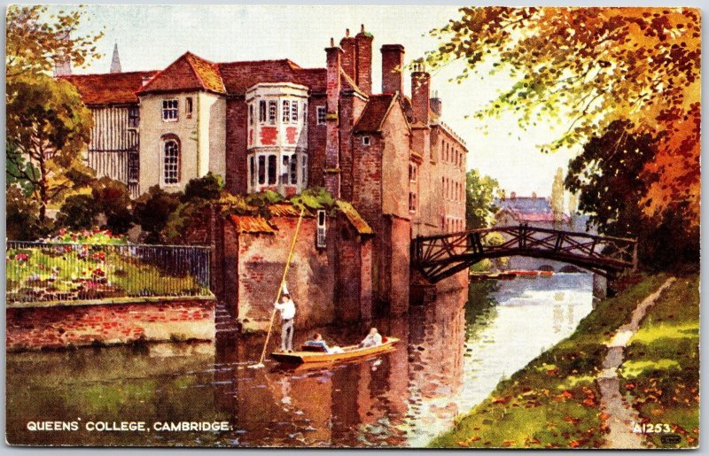 Queens' College Cambridge England River Cam Mathematical Bridge Postcard