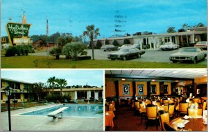 Hardeeville South Carolina SC Postcard Holiday Inn Hotel Poolside Cars Vintage