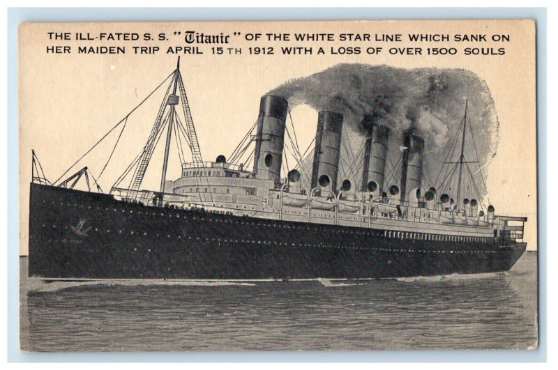 1912 Ill-Fated SS Titanic Mauretania White Star Line Sank Steamer Ship Postcard