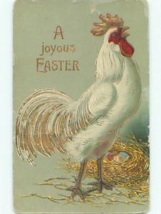 Pre-Linen easter BEAUTIFUL LARGE ROOSTER BESIDE NEST k2603