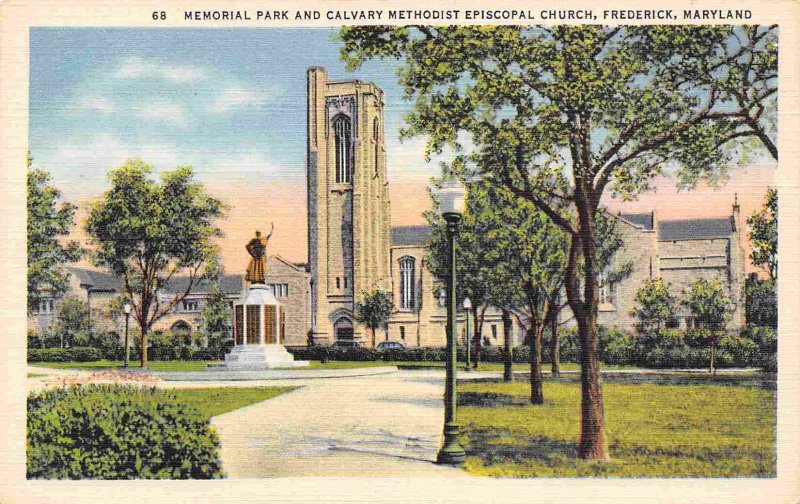 Calvary Methodist Episcopal Church Park Frederick Maryland linen postcard