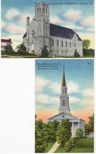 VT   MIDDLEBURY   2 linen postcards  CHURCH and CHAPEL