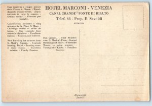 Venice Veneto Italy Postcard Hotel Marconi and Bridge View c1920's Antique