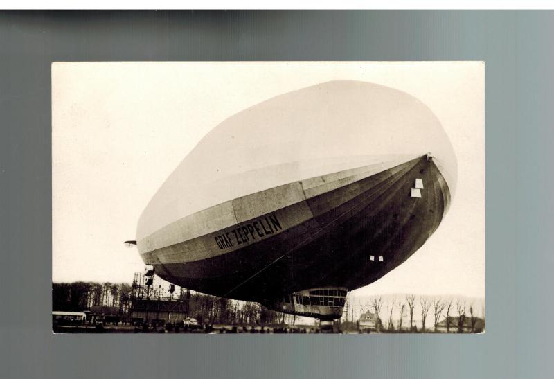 Original Mint RPPC Graf Zeppelin Tethered on Ground LZ 127 Postcard 