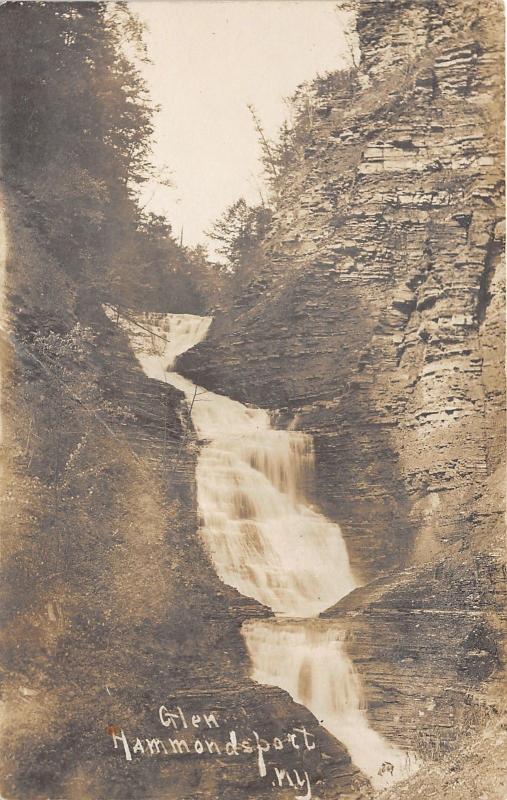 Hammondsport New York~Glen~Waterfall Cascading Down Cliffs~Pre-1908 RPPC