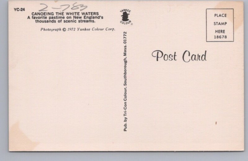 Canoeing The White Waters Of New England, Vintage Chrome Postcard