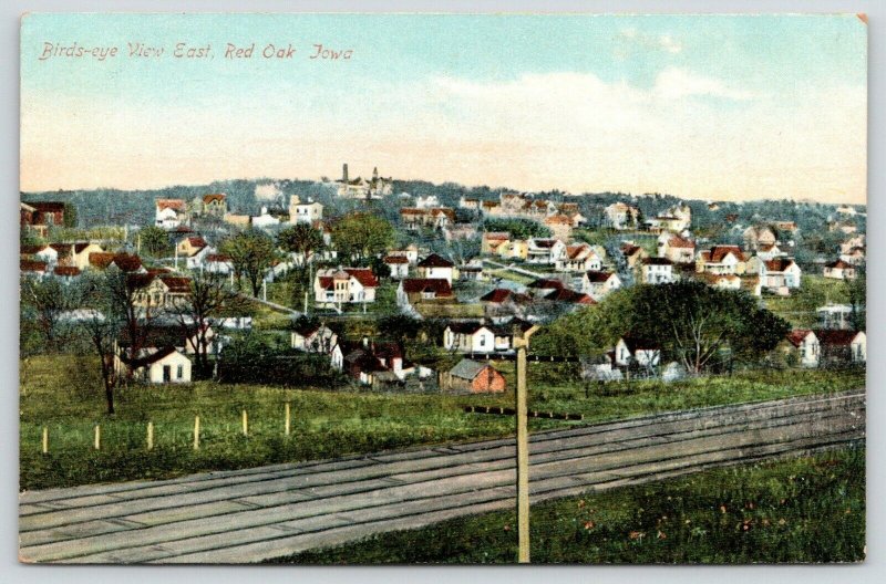 Red Oak Iowa~Bird's Eye View East~Homes Across Railroad Tracks~c1910 Postcard