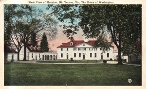 Vintage Postcard 1920's West View Home of Washington Mansion Mt. Vernon Virginia
