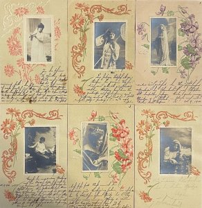 Lot 6 old postcards 1900 emboss art nouveau ladies portraits Szombathely Hungary 