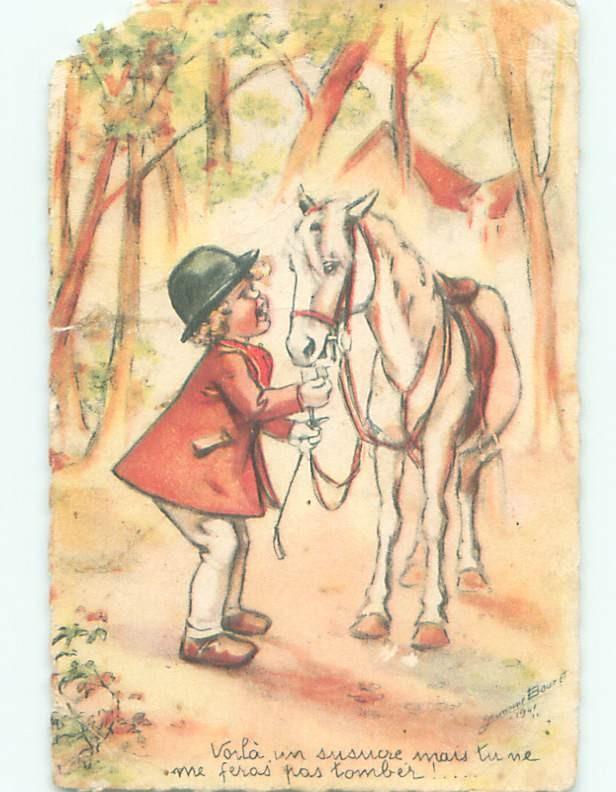 foreign 1941 Postcard FRENCH BOY WITH HIS HORSE AC3223