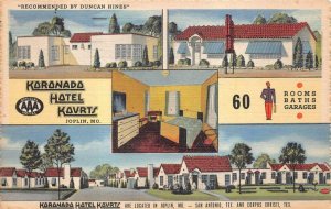 KORONADA HOTEL KOURTS JOPLIN MISSOURI SAN ANTONIO TEXAS ROUTE 66 POSTCARD 1949