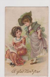 LP88   Children reading, Silk , New Year's Holiday Greeting,