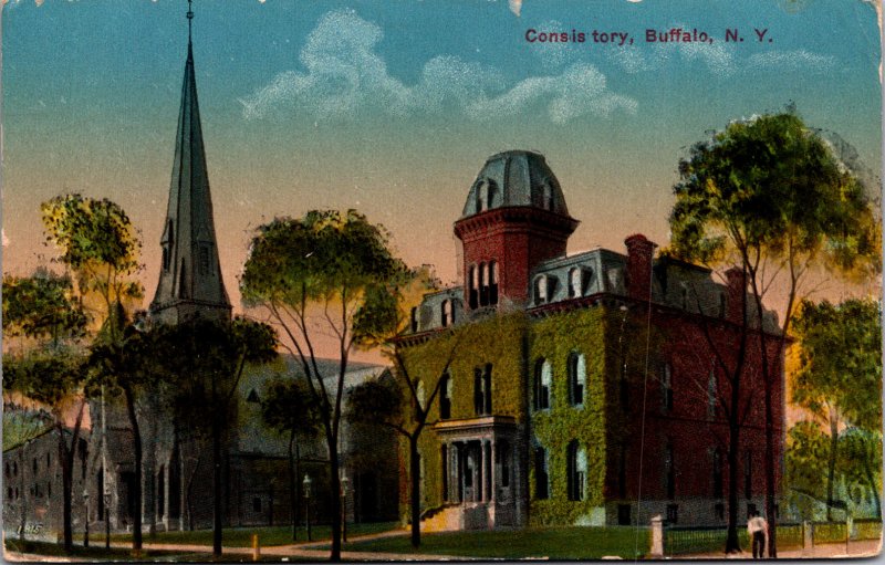 Consistory Buffalo NY c1915 church street view vtg postcard