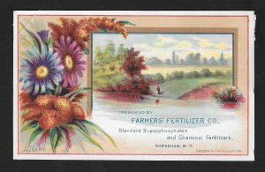 VICTORIAN TRADE CARD Farmer's Fertilizer Rural Scene Flowers